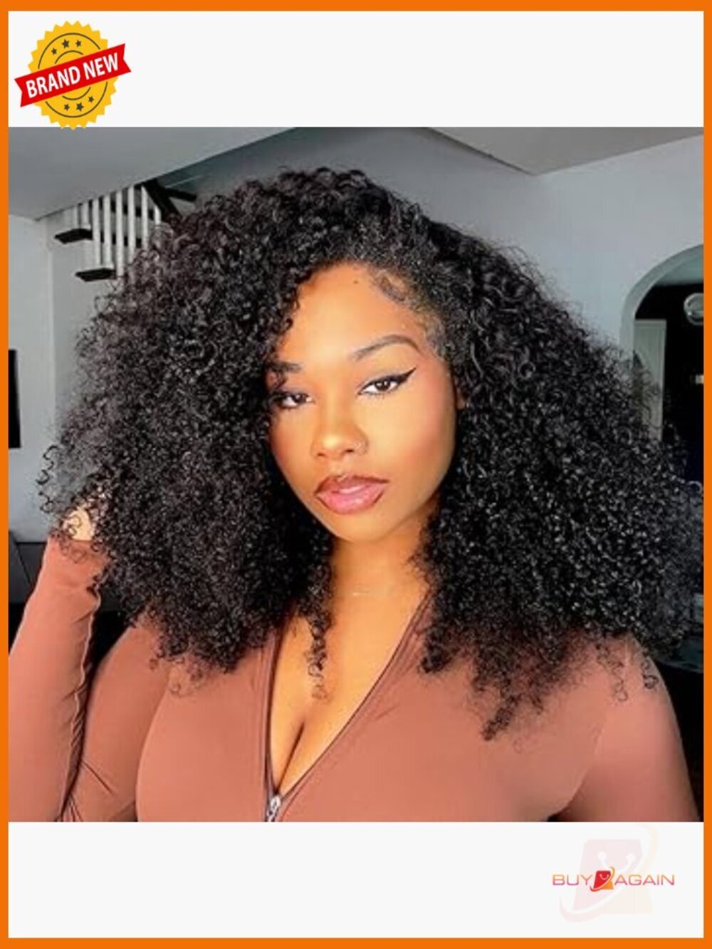 Kinky Curly 200 Density Human Hair Half Wig Drawstring Glueless Beginner